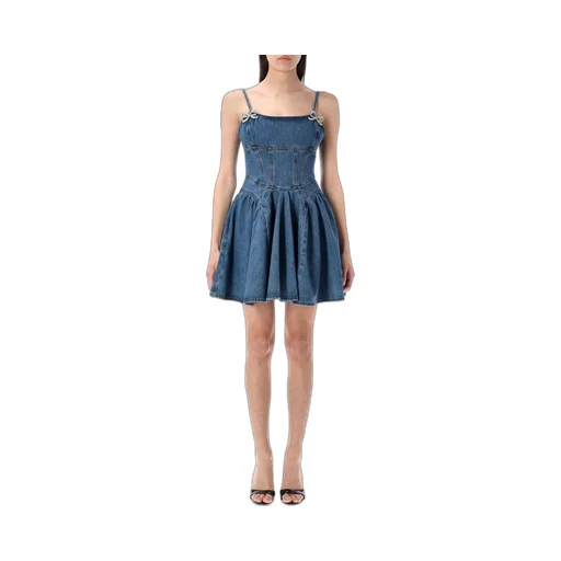 Self-Portrait Lightweight Denim Flared Mini Dress