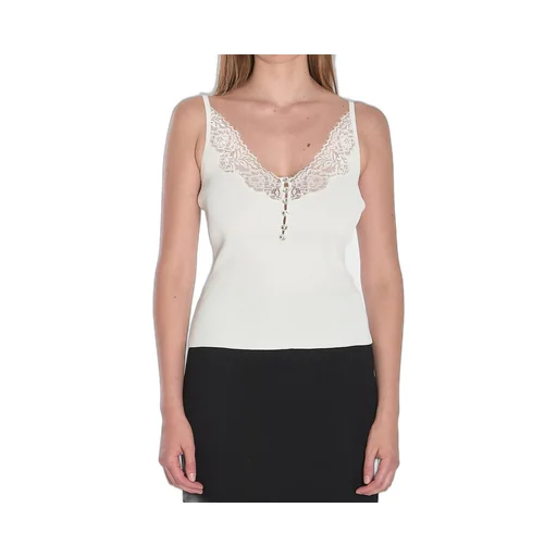 Self-Portrait Lace-Trim Ribbed-Knit Top