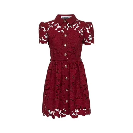 Self-Portrait Floral Lace Puff-Sleeved Dress