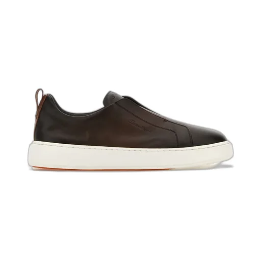Santoni Logo Embossed Round Toe Sneakers