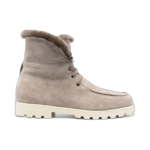 Santoni Fur-Trim Suede Desert Boots