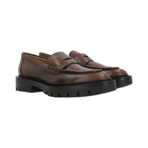 Santoni Leather Penny Loafers