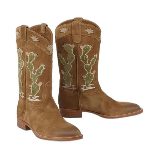 Sartore Cactus Embroidered Suede Cowboy Boots