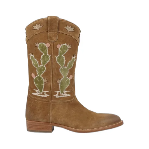 Sartore Cactus Embroidered Suede Cowboy Boots