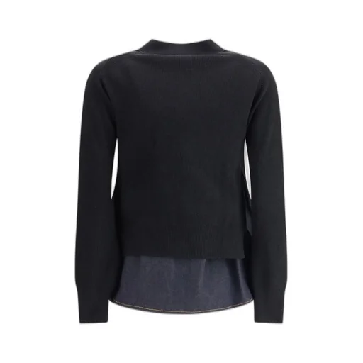 Sacai Denim-Panel Knitted Cardigan