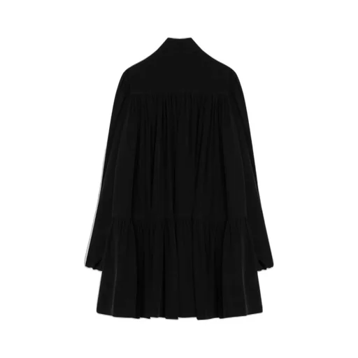 Saint Laurent LavalliÈRe Pleated Long-Sleeved Mini Dress
