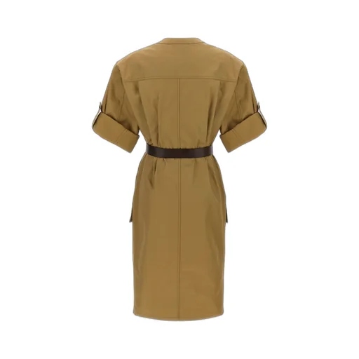 Saint Laurent Belted Short-Sleeved Midi Dress