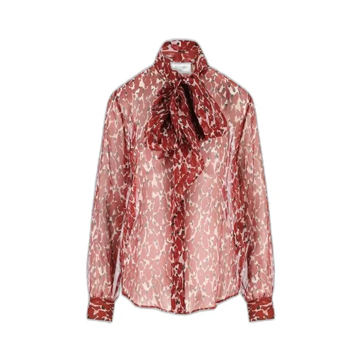 Saint Laurent All-Over Patterned Long-Sleeved Blouse