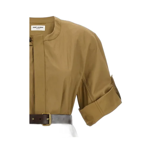 Saint Laurent Belted Short-Sleeved Midi Dress