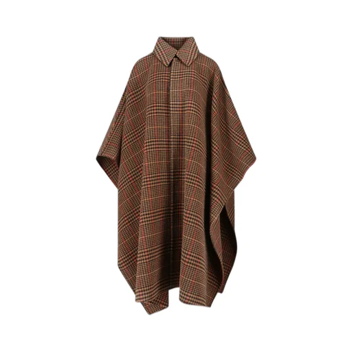 Saint Laurent Plaid Short-Sleeved Cape
