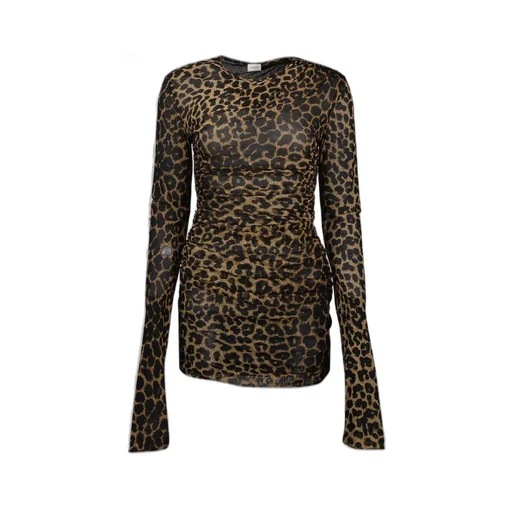 Saint Laurent Ruched Leopard Patterned Mini Dress