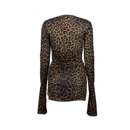 Saint Laurent Ruched Leopard Patterned Mini Dress
