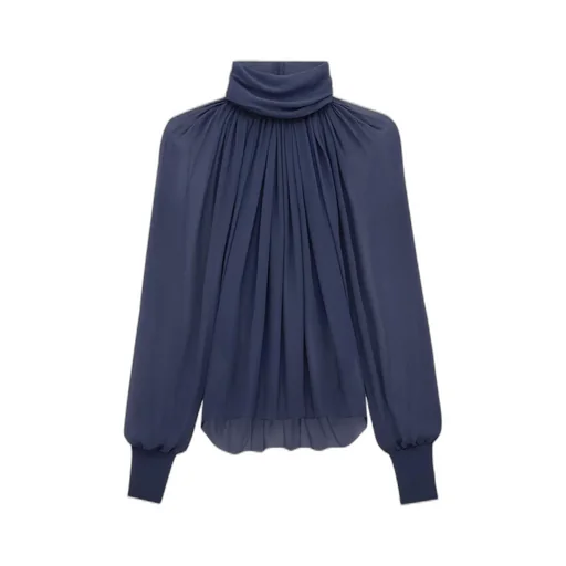 Saint Laurent Turtleneck Pleated Blouse