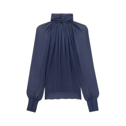 Saint Laurent Turtleneck Pleated Blouse