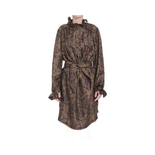 Saint Laurent Paisley Belted Long-Sleeved Dress