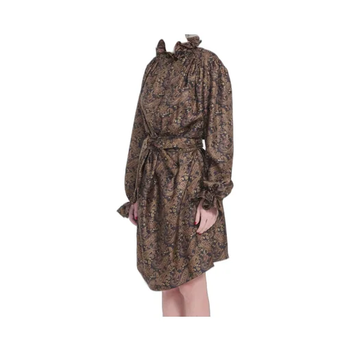 Saint Laurent Paisley Belted Long-Sleeved Dress