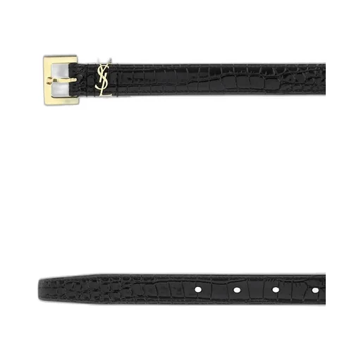 Saint Laurent Logo Plaque Square Buckled Embossed Belt