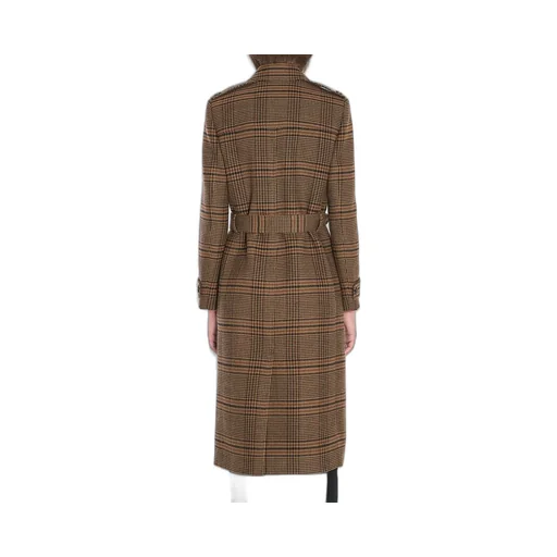Saint Laurent Prince Of Wales Belted Long Coat