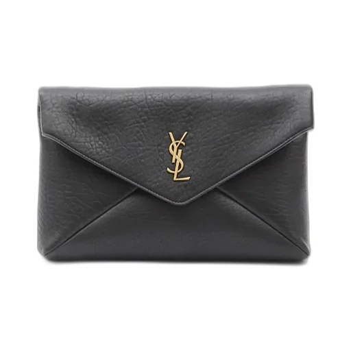 Saint Laurent Logo Plaque Foldover Top Clutch Bag