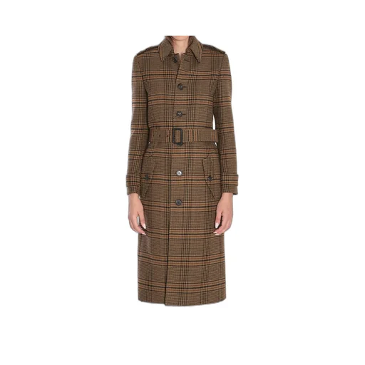 Saint Laurent Prince Of Wales Belted Long Coat