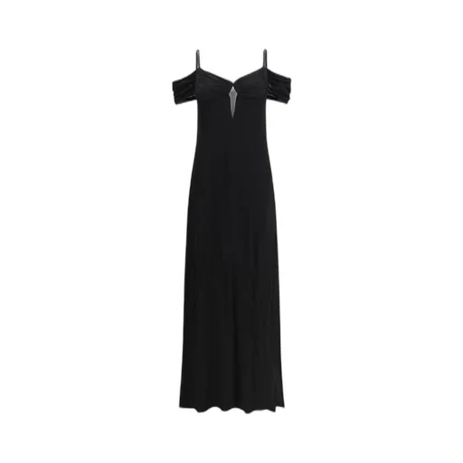 Saint Laurent V-Neck Off-Shoulder Dress