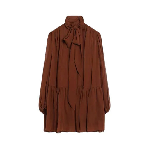 Saint Laurent LavalliÈRe Ruffled Long-Sleeved Dress