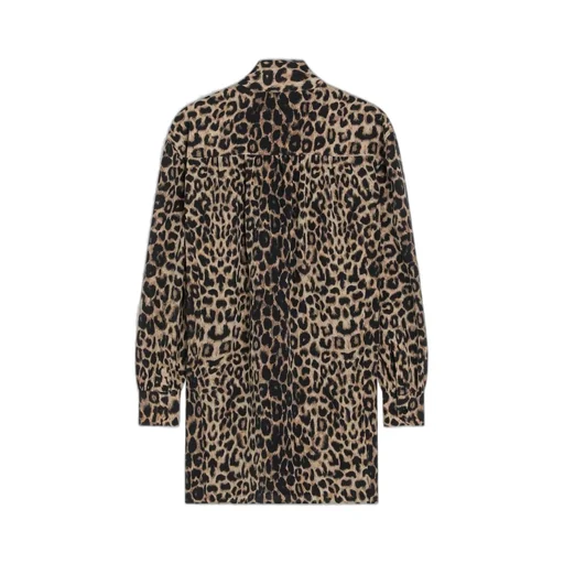 Saint Laurent Leopard Printed Long-Sleeved Dress
