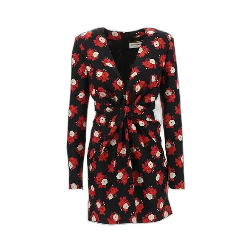 Saint Laurent V-Neck Long-Sleeved Dress