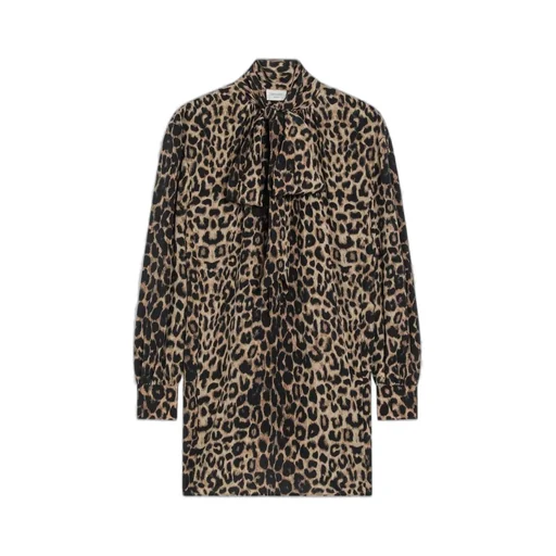 Saint Laurent Leopard Printed Long-Sleeved Dress