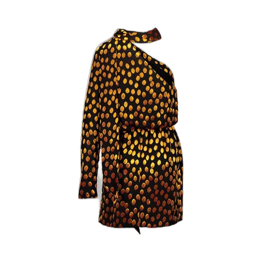 Saint Laurent One-Shoulder Velvet Dotted Dress