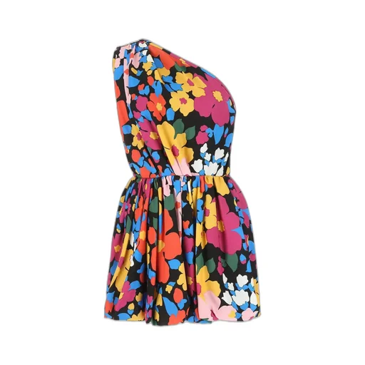 Saint Laurent Floral Printed One-Shoulder Midi Dress