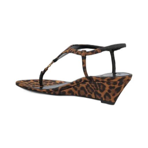 Saint Laurent Cassandra Leopard Wedge Sandals