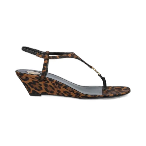 Saint Laurent Cassandra Leopard Wedge Sandals