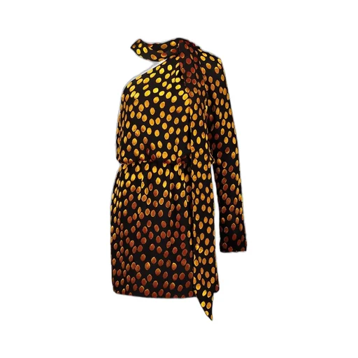 Saint Laurent One-Shoulder Velvet Dotted Dress