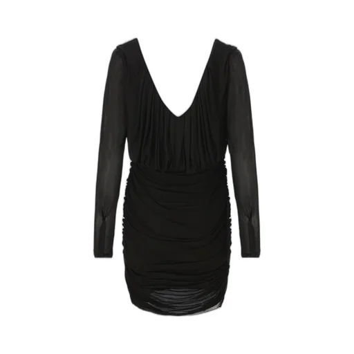 Saint Laurent V-Neck Draped Long-Sleeved Dress