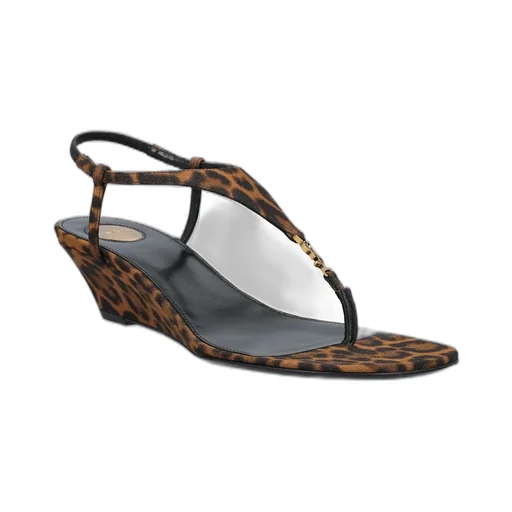 Saint Laurent Cassandra Leopard Wedge Sandals