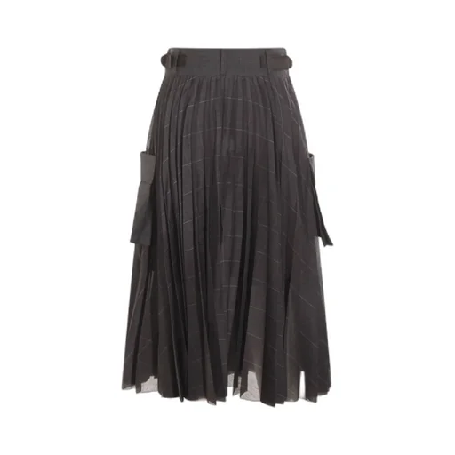 Sacai Glen Pleated Pocket Detailed Midi Skirt