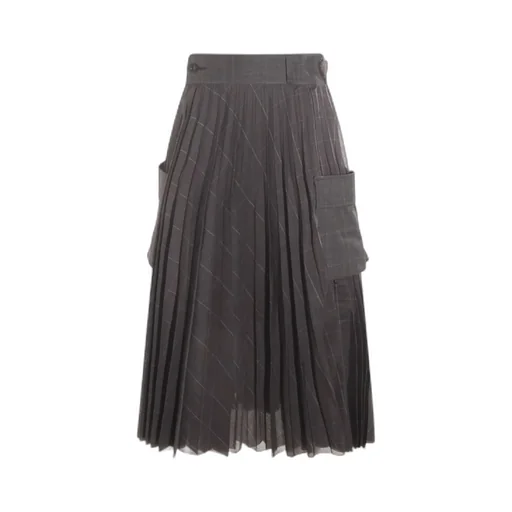 Sacai Glen Pleated Pocket Detailed Midi Skirt