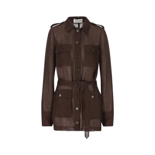 Saint Laurent Saharienne Belted Long-Sleeved Dress