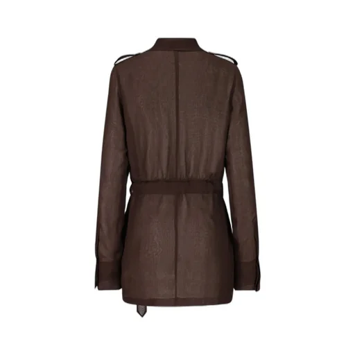 Saint Laurent Saharienne Belted Long-Sleeved Dress