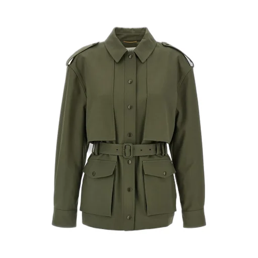 Saint Laurent Sahariana Button-Up Belted Jacket