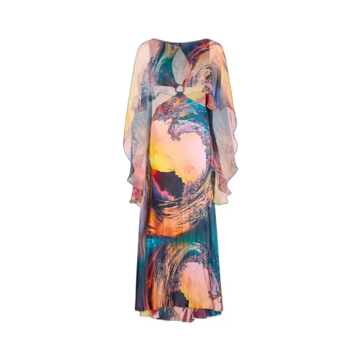 Roberto Cavalli Itaca Print Cape Dress