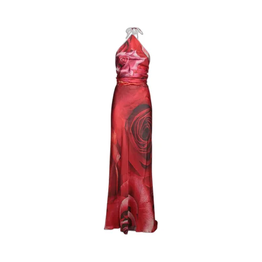 Roberto Cavalli Garden Rose-Printed Halterneck Maxi Dress