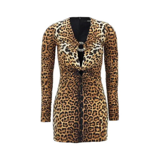 Roberto Cavalli Leopard-Printed Cut-Out Mini Dress