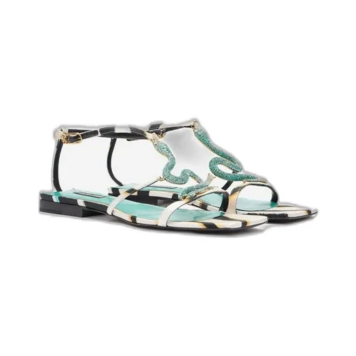 Roberto Cavalli Crystal Snake T-Bar Sandals