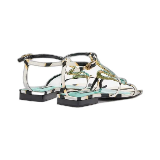 Roberto Cavalli Crystal Snake T-Bar Sandals