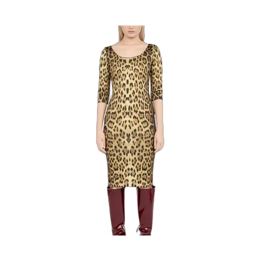 Roberto Cavalli Leopard Print Midi Dress