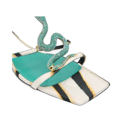 Roberto Cavalli Crystal Snake T-Bar Sandals