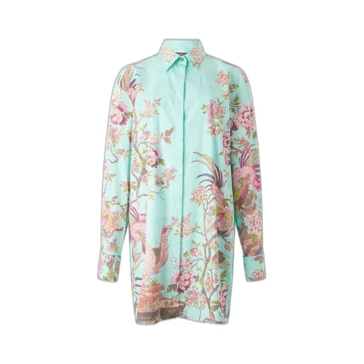 Roberto Cavalli Oriental Bird Print Shirt Dress