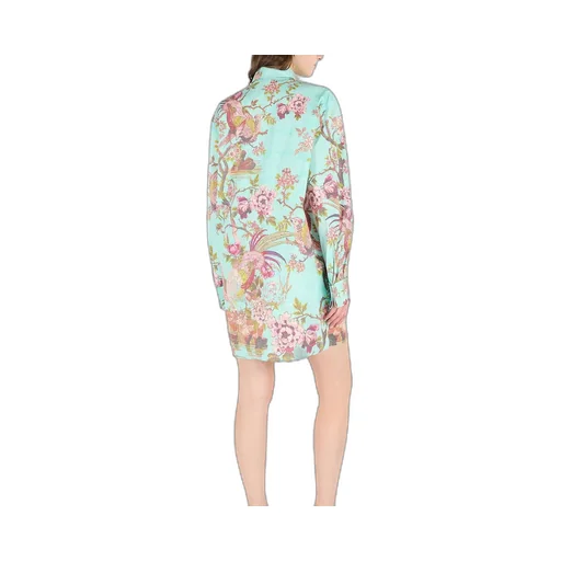 Roberto Cavalli Oriental Bird Print Shirt Dress